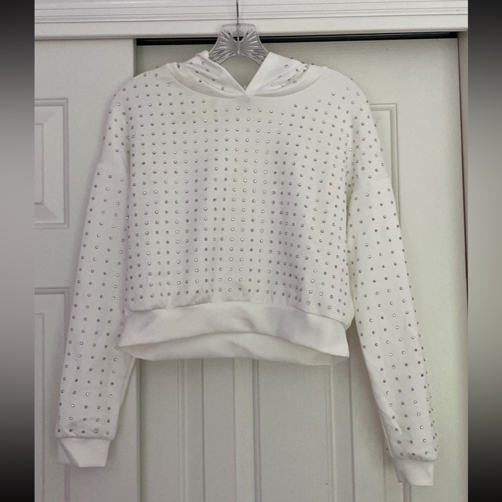 Women’s White Rhinestone Hoodie